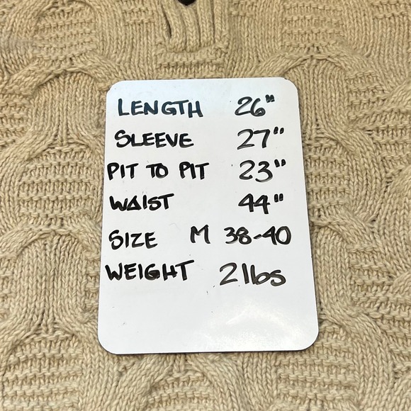 Lands‎ End Mens Wool Blend Tan Cable Knit Sweater Collared Button Neck Size M - Picture 6 of 6